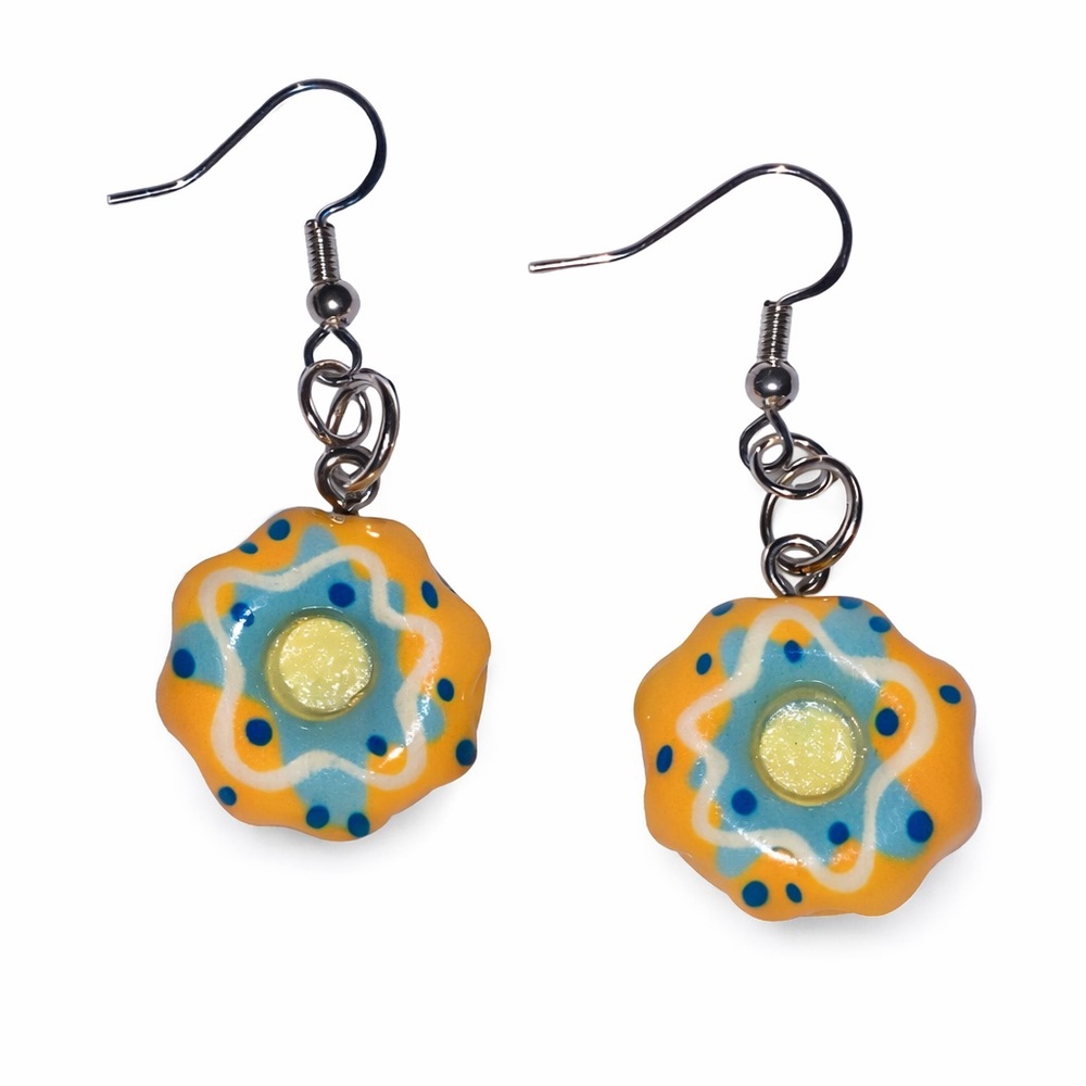 Flower Donut Dangle Earrings Funky Cute‎ Colorful Handmade Jewelry